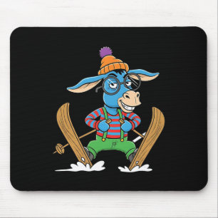 Funny Skiing Donkey Alpine Winter Cartoon Apres Sk Mouse Mat