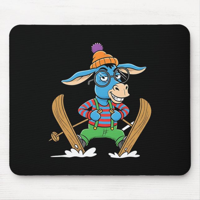 Funny Skiing Donkey Alpine Winter Cartoon Apres Sk Mouse Mat (Front)
