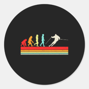 Funny Skiing Evolution Winter Sports Retro Design  Classic Round Sticker