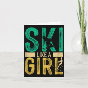 Funny skiing girl ski snow winter sports lovers card