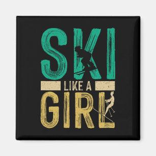 Funny Skiing Girl Ski Snow Winter Sports Lovers Wo Magnet