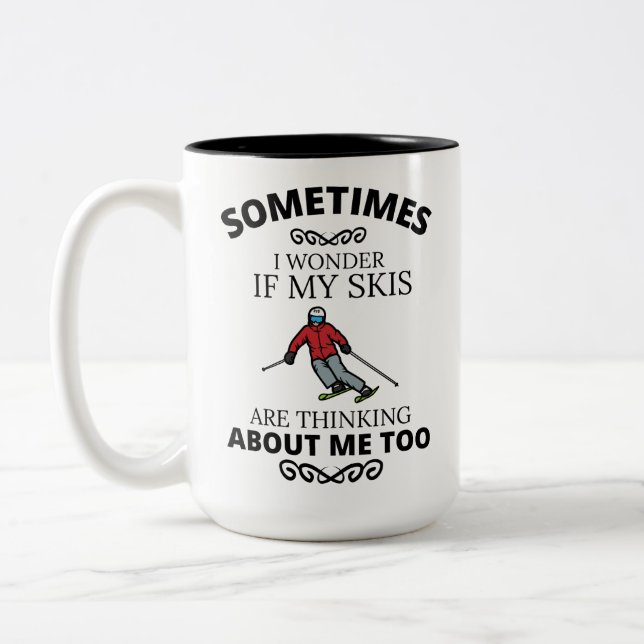 Funny Skiing Joke Quote, Ski Enthusiast Skier Gift Two-Tone Coffee Mug (Left)