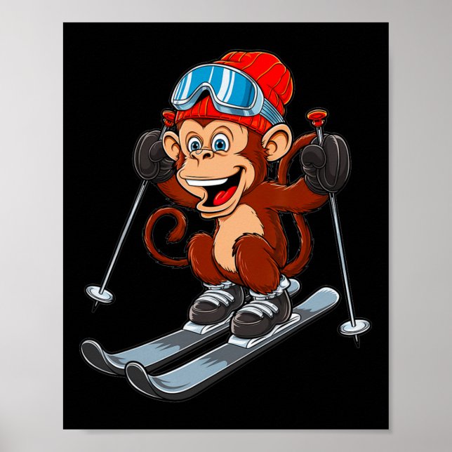 Funny Skiing Monkey Winter Sports  Poster (Front)
