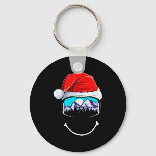 Funny skiing mountain santa hat merry christmas key ring