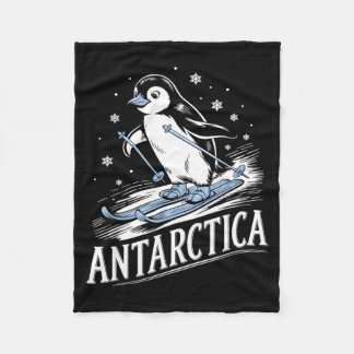Funny skiing penguin antarctica winter vacation fleece blanket