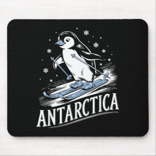 Funny skiing penguin antarctica winter vacation mouse mat