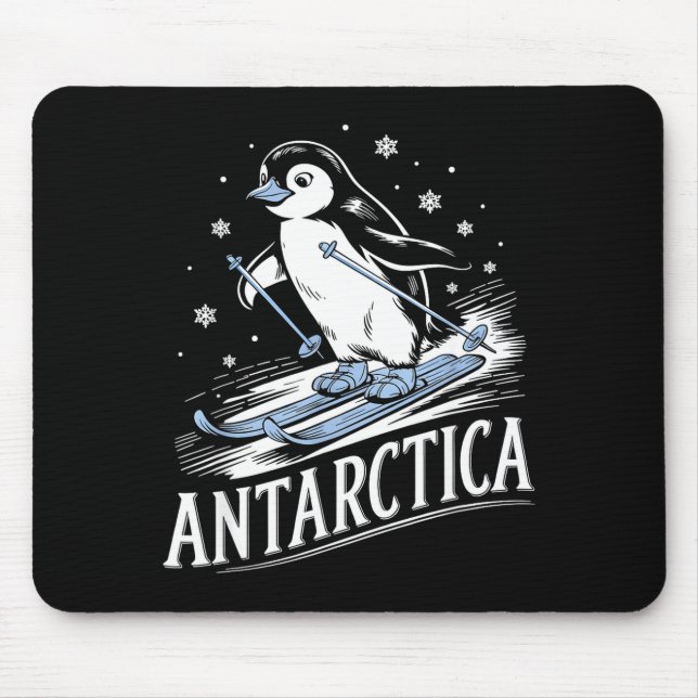 Funny skiing penguin antarctica winter vacation mouse mat (Front)
