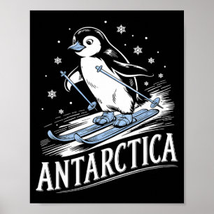 Funny skiing penguin antarctica winter vacation poster
