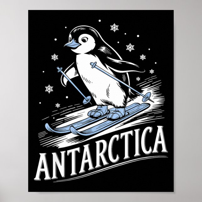 Funny skiing penguin antarctica winter vacation poster (Front)