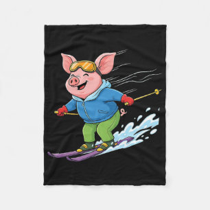 Funny Skiing Pig Alpine Snow Sports Winter Fleece Blanket