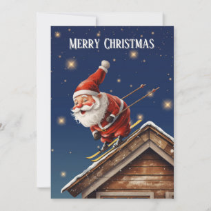 Funny Skiing Red Christmas Santa Claus Holiday Card