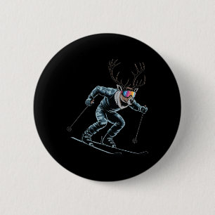 Funny Skiing Reindeer Ski Winter Sport Snowboarder 6 Cm Round Badge
