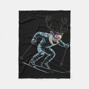 Funny Skiing Reindeer Ski Winter Sport Snowboarder Fleece Blanket