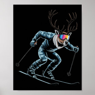 Funny Skiing Reindeer Ski Winter Srt Snowboarder S Poster