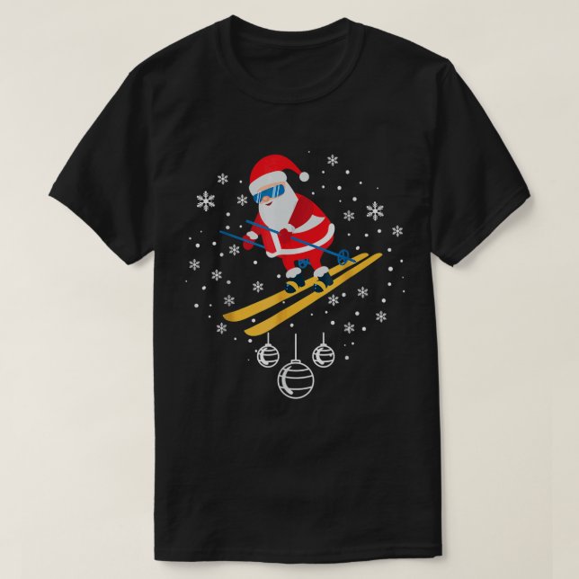 Funny Skiing Santa Christmas Ornament Xmas Pajama  T-Shirt (Design Front)