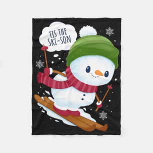Funny Skiing Shirt Tis The Ski-son Funny Skiing Fleece Blanket
