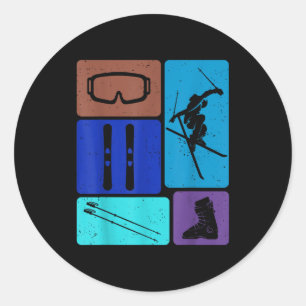 Funny skiing ski snow adventure winter sports classic round sticker