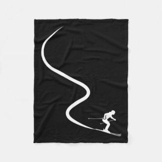Funny skiing skier silhouette powder trail mountai fleece blanket