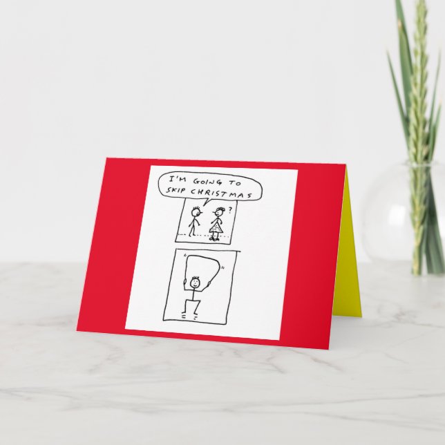 Funny Skipping Christmas Sports Cartoon Joke Holiday Card (Front)
