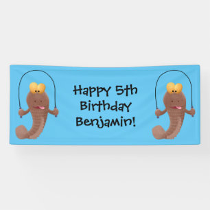 Funny skipping mudskipper fish cartoon banner