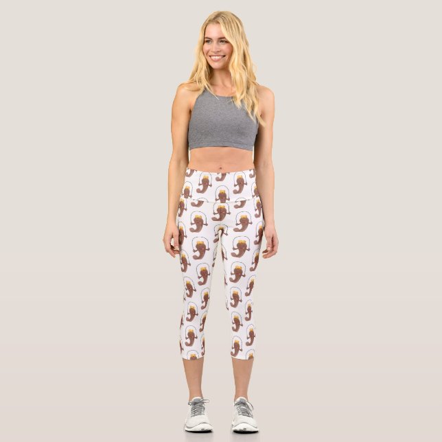 Funny skipping mudskipper fish cartoon  capri leggings (Front)