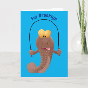 Funny skipping mudskipper fish cartoon card