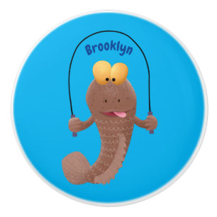Funny skipping mudskipper fish cartoon ceramic knob