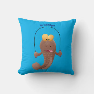 Funny skipping mudskipper fish cartoon cushion