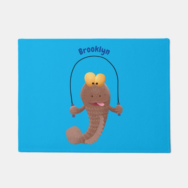 Funny skipping mudskipper fish cartoon  doormat (Front)
