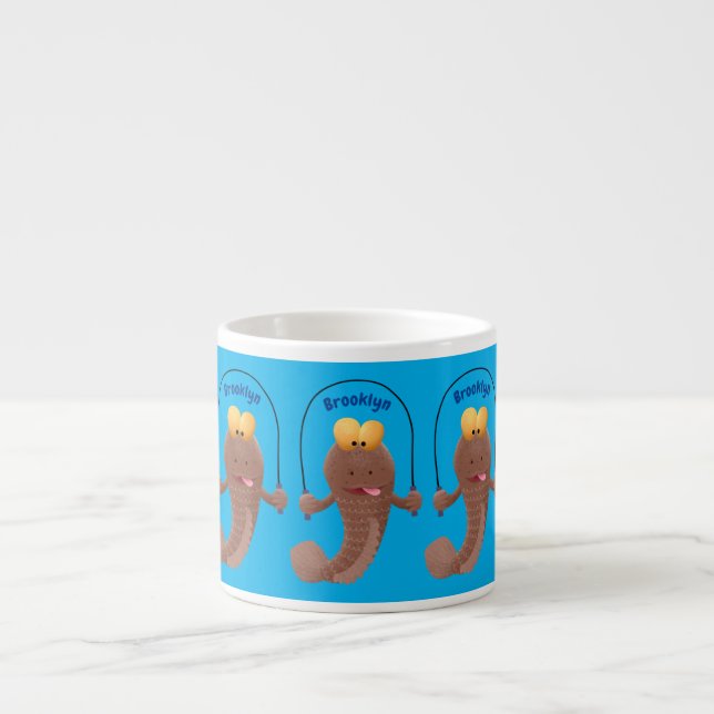 Funny skipping mudskipper fish cartoon espresso cup (Front)