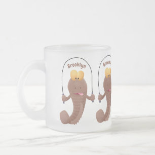 Funny skipping mudskipper fish cartoon frosted glass coffee mug