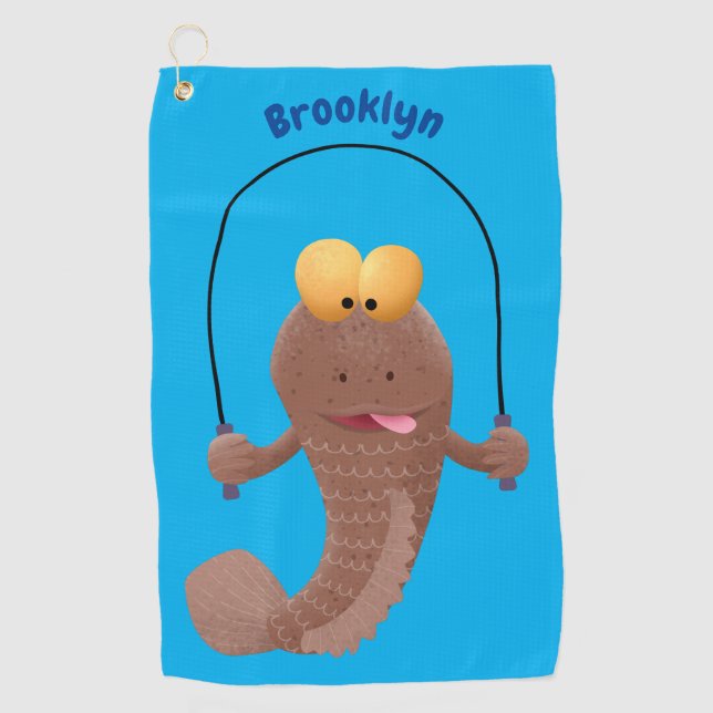 Funny skipping mudskipper fish cartoon  golf towel (Front)