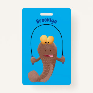 Funny skipping mudskipper fish cartoon ID badge