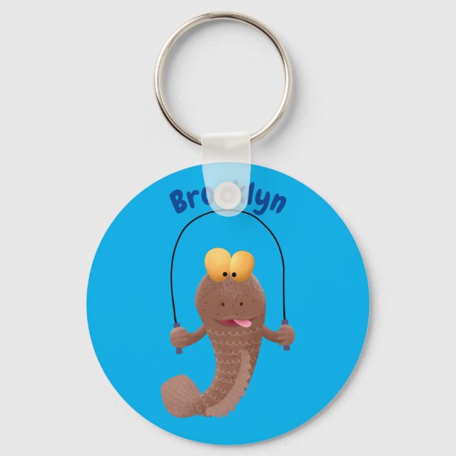 Funny skipping mudskipper fish cartoon keychain (Front)