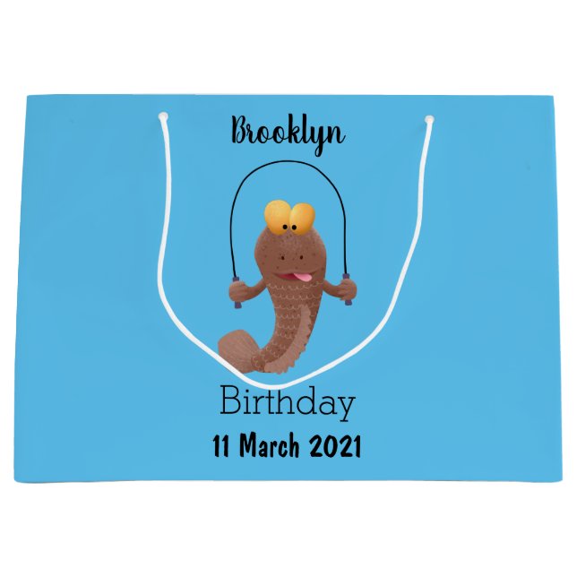 Funny skipping mudskipper fish cartoon  large gift bag (Front)