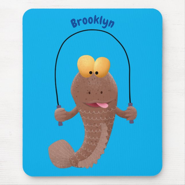 Funny skipping mudskipper fish cartoon mouse mat (Front)