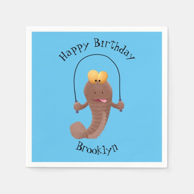 Funny skipping mudskipper fish cartoon napkin (Front)