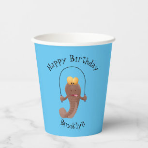 Funny skipping mudskipper fish cartoon paper cups