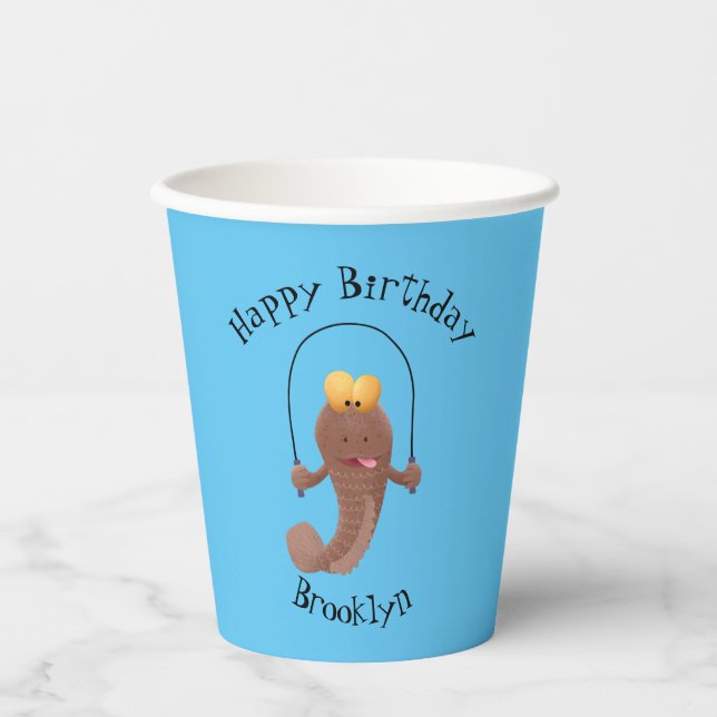 Funny skipping mudskipper fish cartoon paper cups (Front)