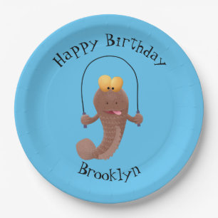 Funny skipping mudskipper fish cartoon paper plate