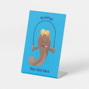 Funny skipping mudskipper fish cartoon pedestal sign