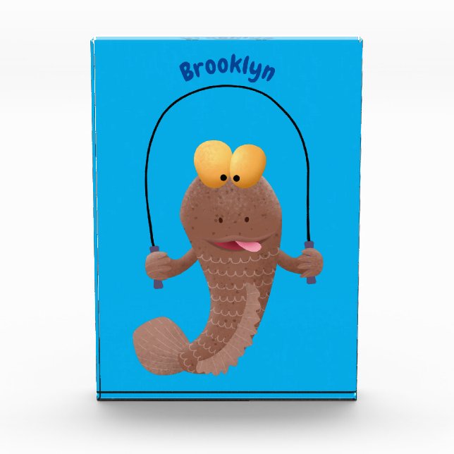 Funny skipping mudskipper fish cartoon  photo block (Front)