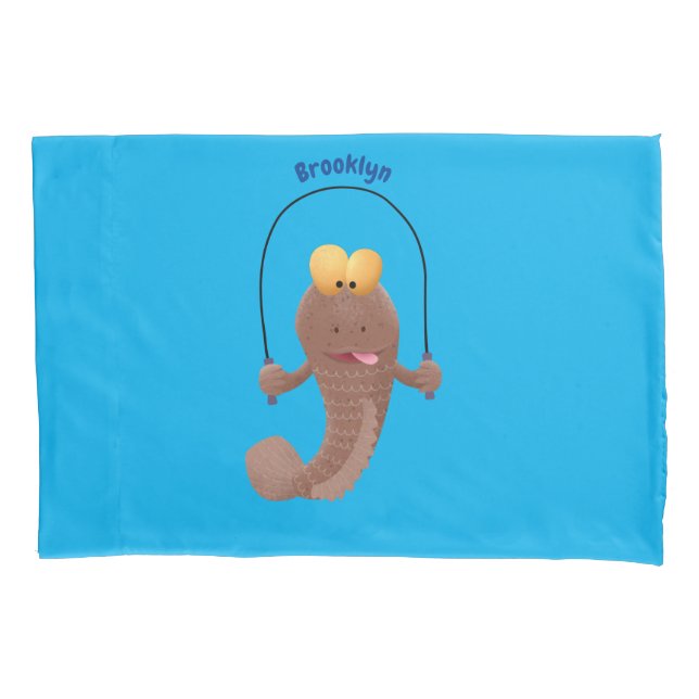 Funny skipping mudskipper fish cartoon  pillowcase (Front)
