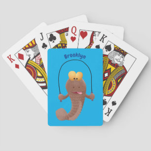 Funny skipping mudskipper fish cartoon playing cards