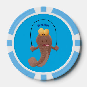 Funny skipping mudskipper fish cartoon poker chips