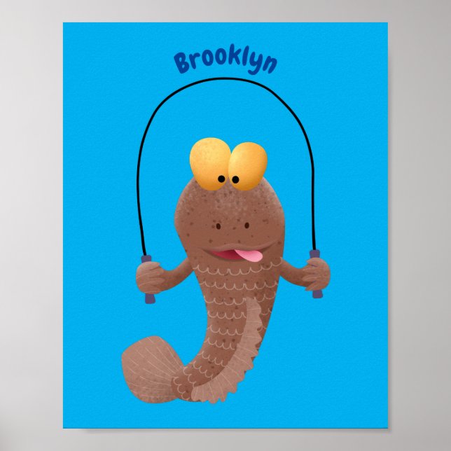 Funny skipping mudskipper fish cartoon poster (Front)