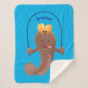 Funny skipping mudskipper fish cartoon  sherpa blanket