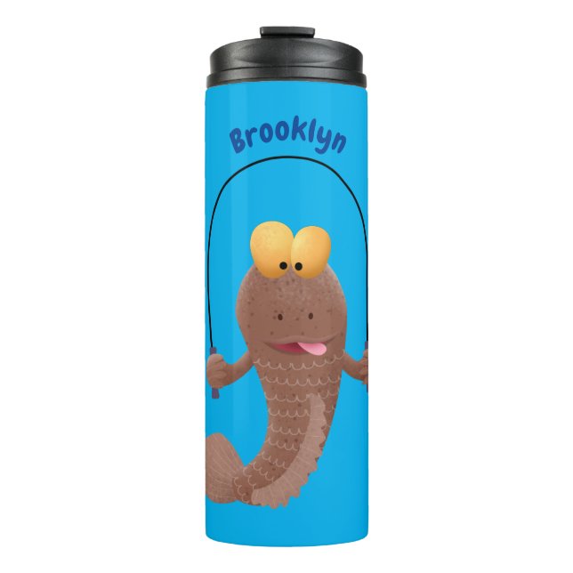 Funny skipping mudskipper fish cartoon  thermal tumbler (Front)