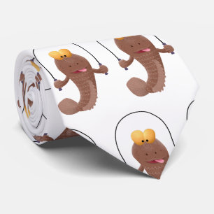 Funny skipping mudskipper fish cartoon tie