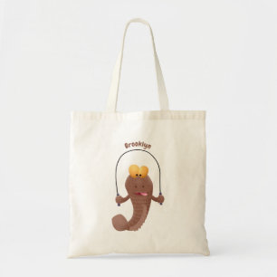 Funny skipping mudskipper fish cartoon tote bag